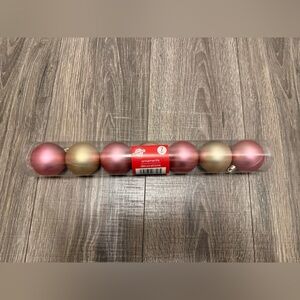 Christmas House Pink Gold Small Ball Ornaments NWT 7 Pieces